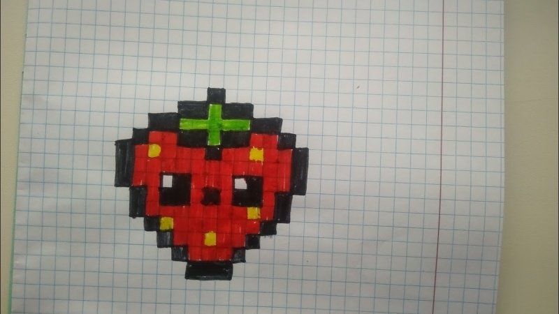 Клубника по клеточкам в тетради