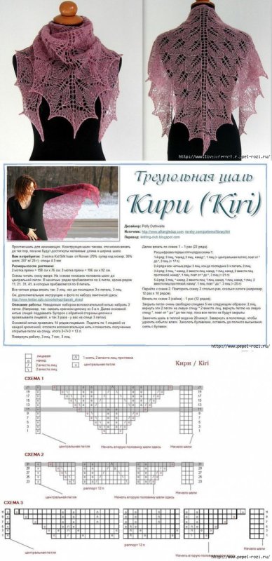Вязание шали спицами схемы и описание