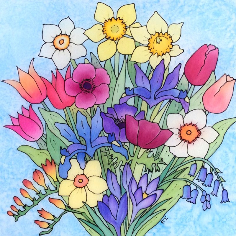 Букет весенних цветов рисунок