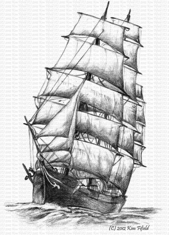 Парусник рисунок карандашом