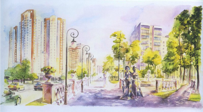 Акварельные рисунки городов