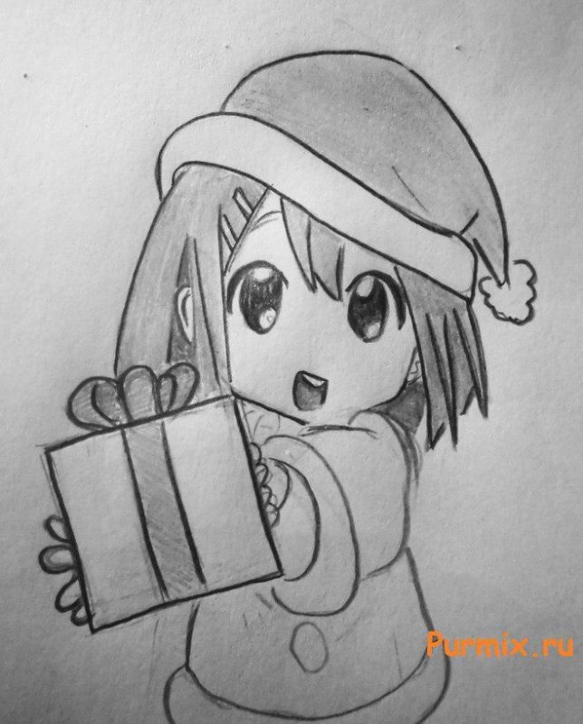 новогодние рисунки аниме карандашом