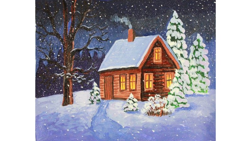 Рисунок зима красками