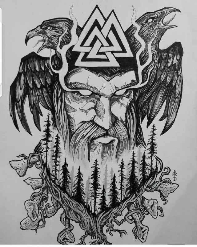 Тату Скандинавия Викинги руны ворон