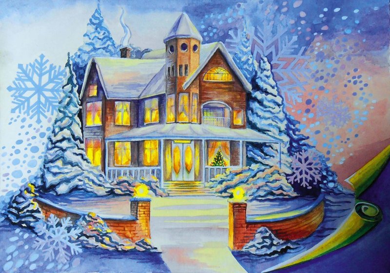 Новогодние рисунки красками