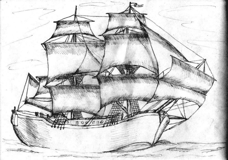 Корабль рисунок карандашом