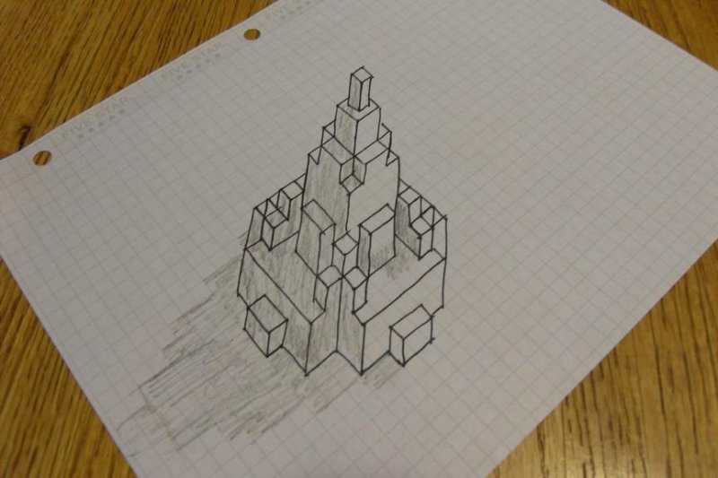 объёмные фигуры по клеточкам в тетради