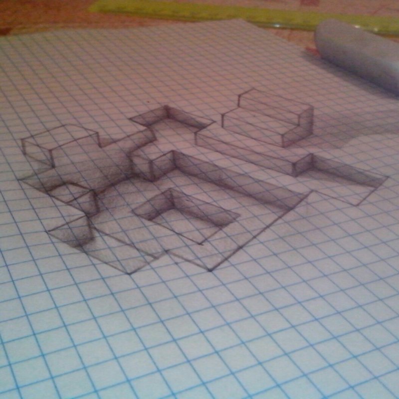 три д рисунок карандашом по клеточкам