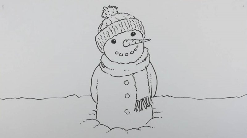 Снеговик рисунок карандашом