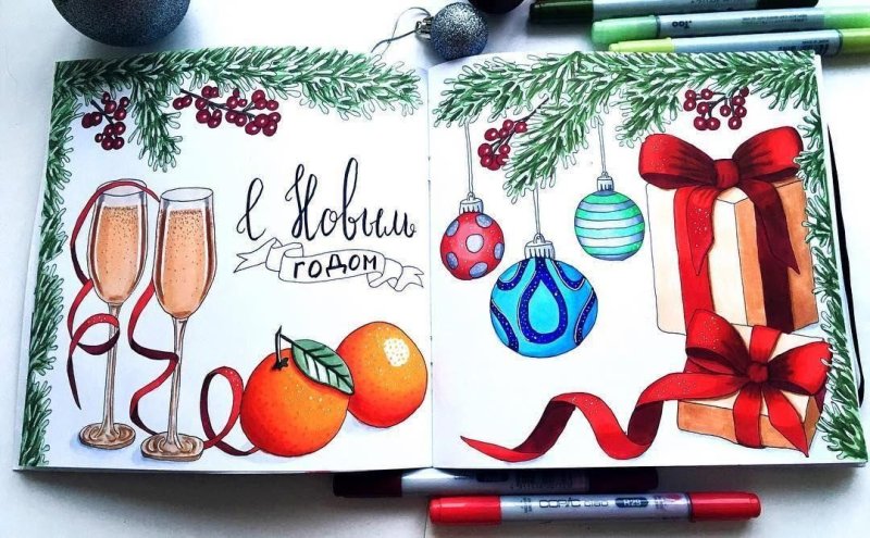 новогодние открытки маркерами для скетча