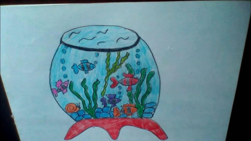 Рисунки аквариума с рыбками детские