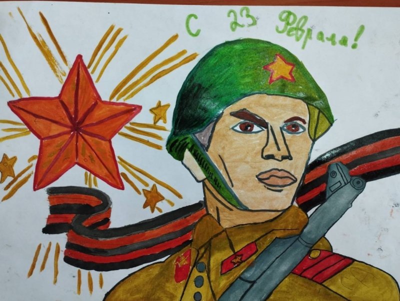 Рисунок солдата из краски