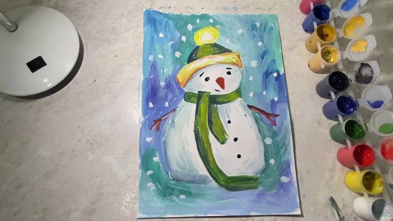 Рисование с детьми Снеговик