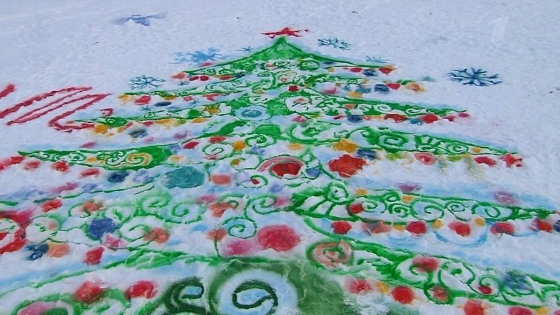 рисование красками на снегу
