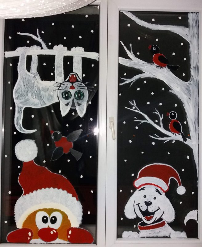новогодние рисунки на окна