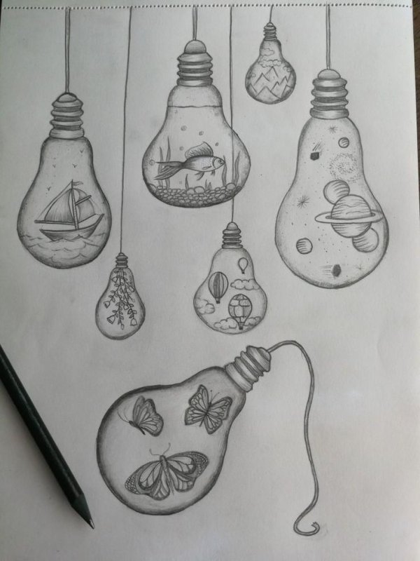 Рисунки для срисовки лампочка