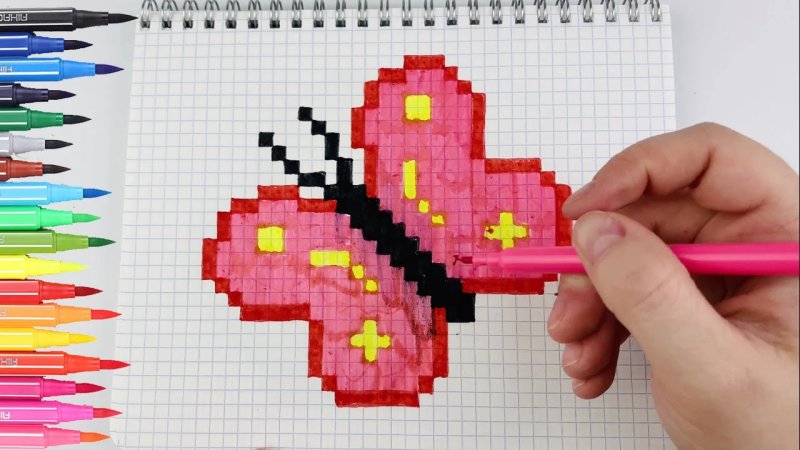 Бабочка по клеточкам в тетради