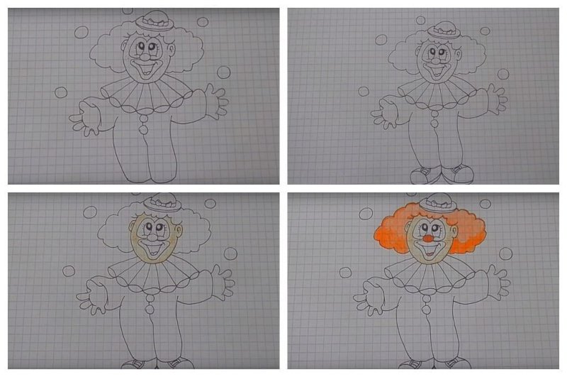 Поэтапное рисование клоуна