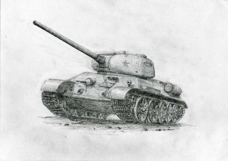 Танк т-34 карандашом