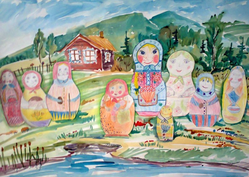 рисунок с матрешкой