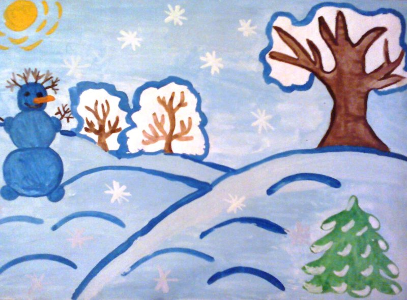 Рисунок зима красками