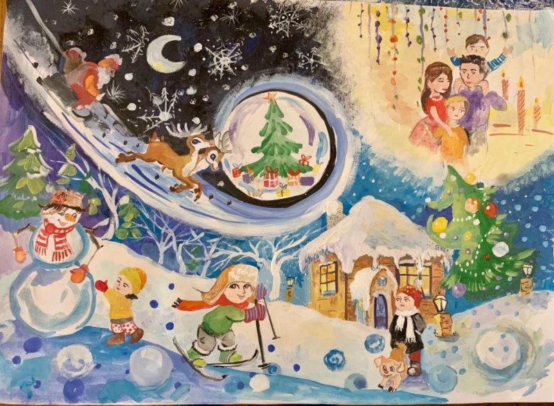 Детские новогодние рисунки