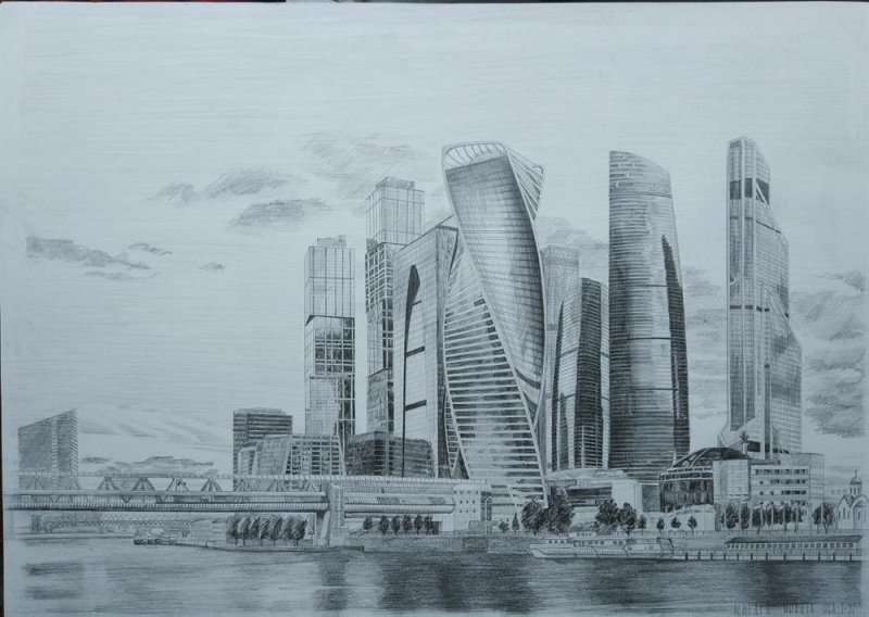 Современный город карандашом