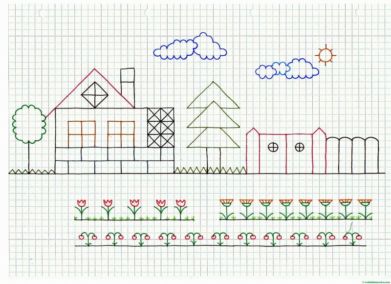 Рисование по клеткам домик