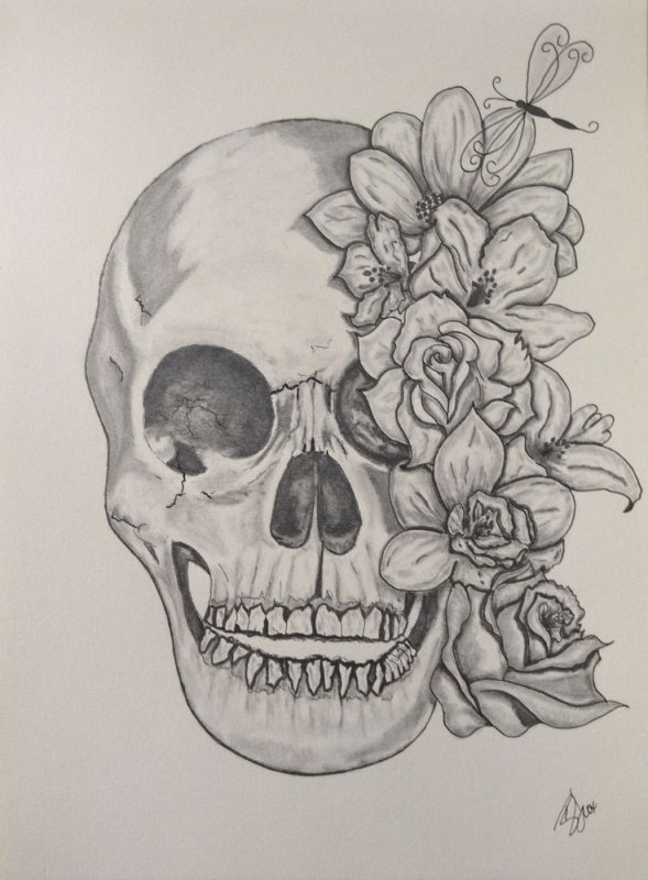 Череп с цветами эскиз