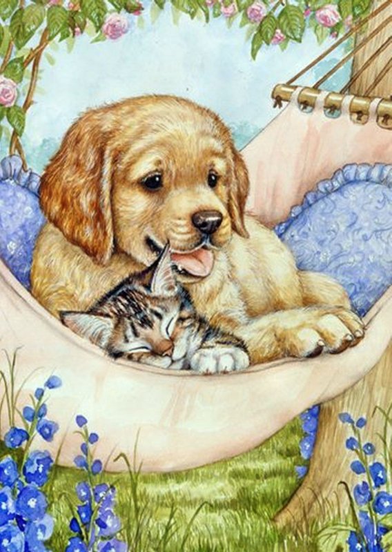 Кошка и собака рисунок