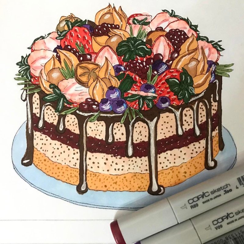 Рисунок торта фломастерами