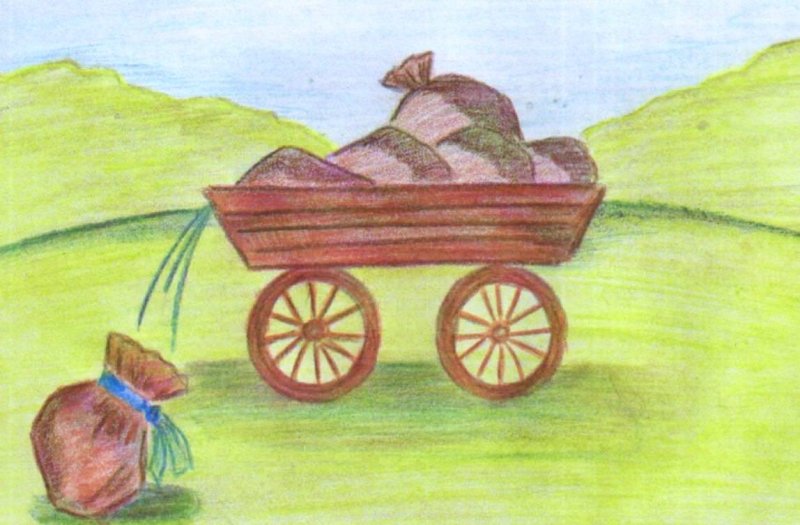 Телега с мешками зерна