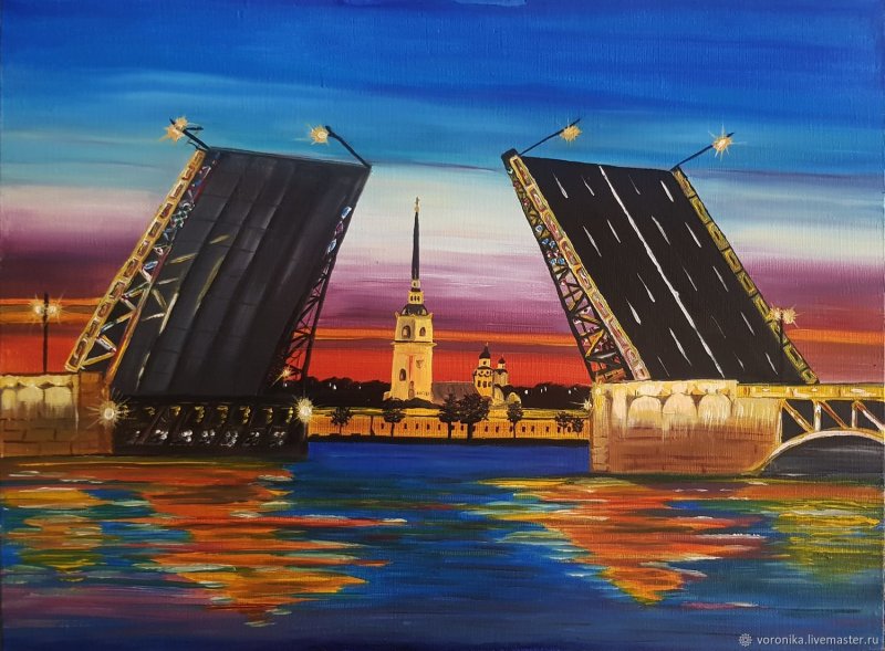 Дворцовый разводной мост в Санкт-Петербурге рисунок