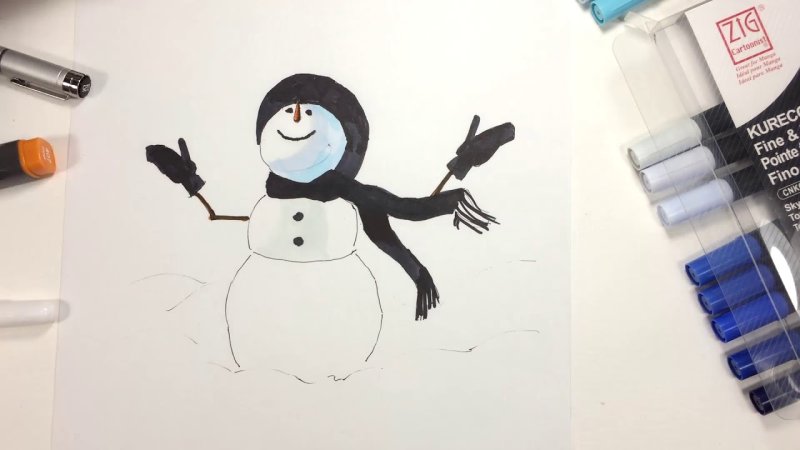 Зима рисунок фломастерами