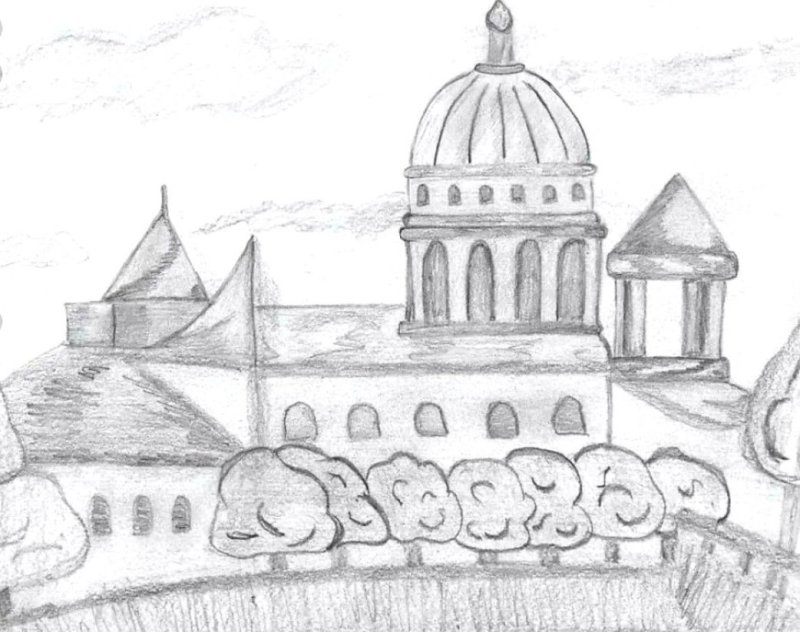 Пейзаж города карандашом