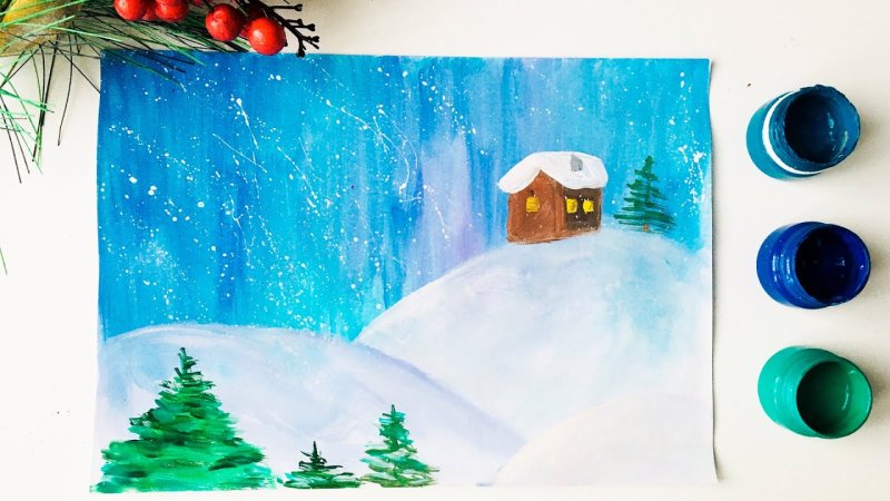 Рисунки зимы гуашью