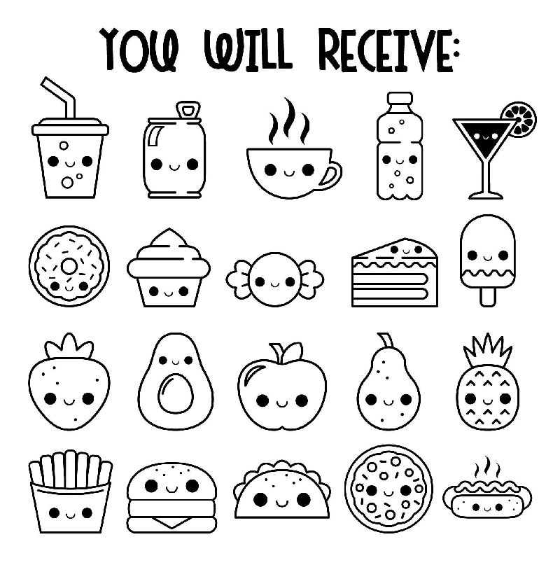 Раскраски kawaii food stamps